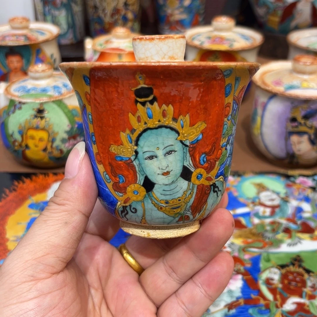 手工制作绿度母盖碗