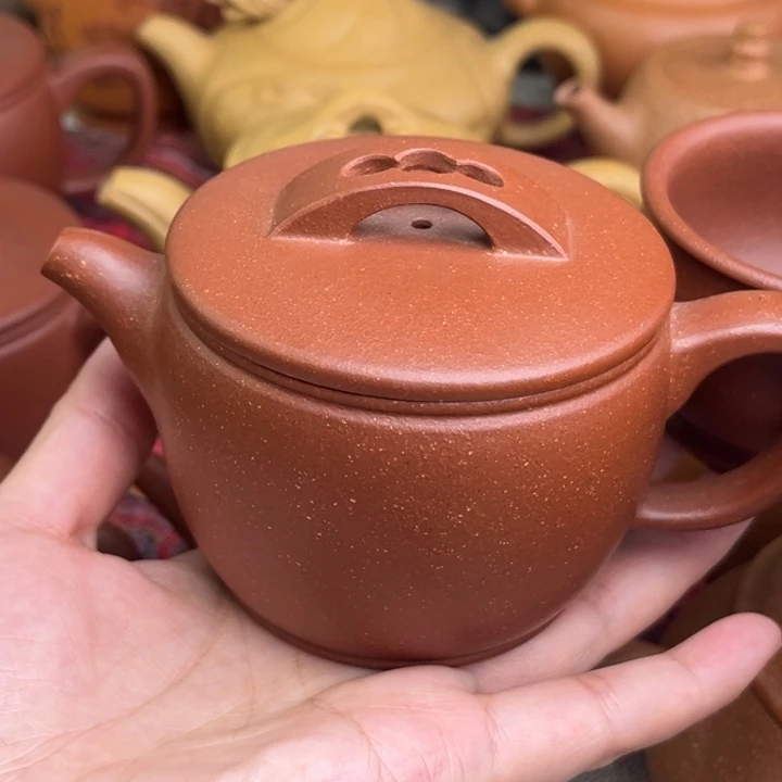 海***空茶壶紫砂原矿红降坡汉瓦精工半手220cc