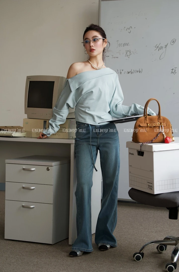 【门店同款】ENJOY春季“盐貌似糖”翻领斜肩小衫 161897568