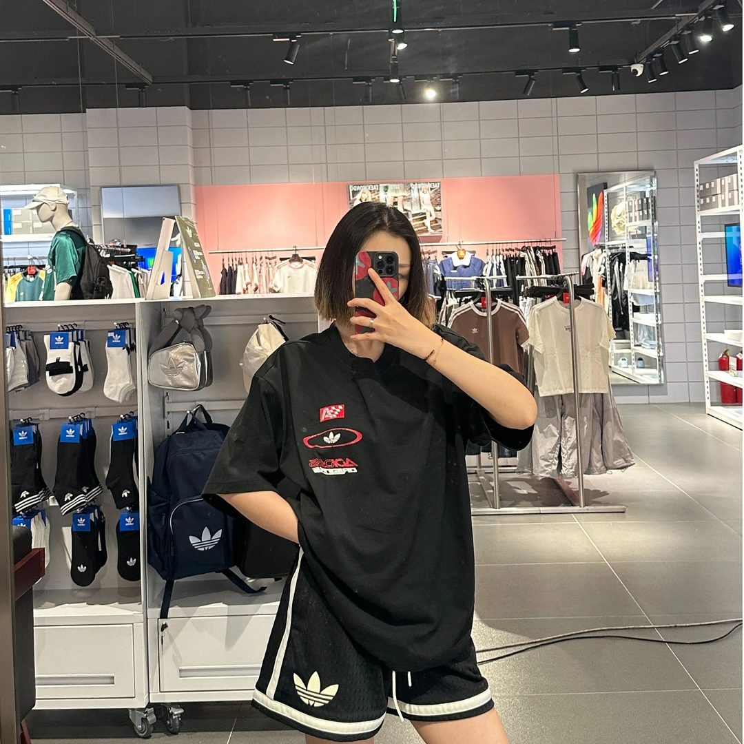 adidas/阿迪达斯三叶草赛车风情侣款纯棉运动宽松短袖T恤 KH1197