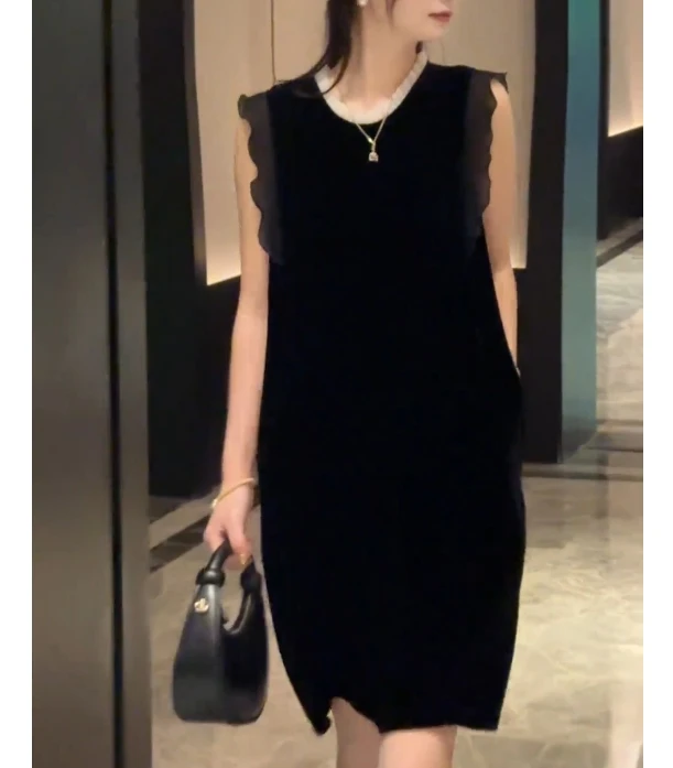 夏季圆领短裙宽松显瘦无袖连衣裙黑色韩版FJ61910