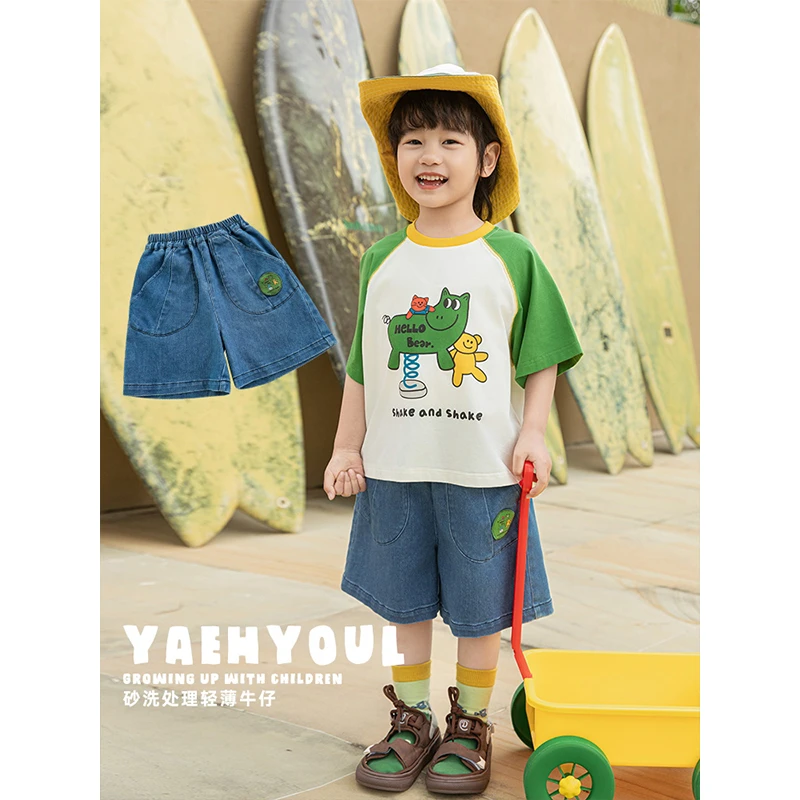 YOEHYAUL/幼悠夏叁波【圆标拼接口袋】畅快跑跳  宽松五分短裤N6135