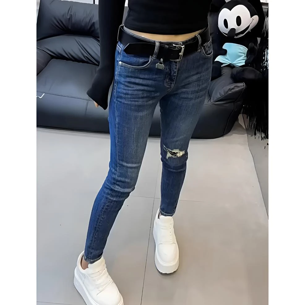 2025春季新款大码高腰弹力小脚牛仔裤女胖mm显瘦小个子九分铅笔裤