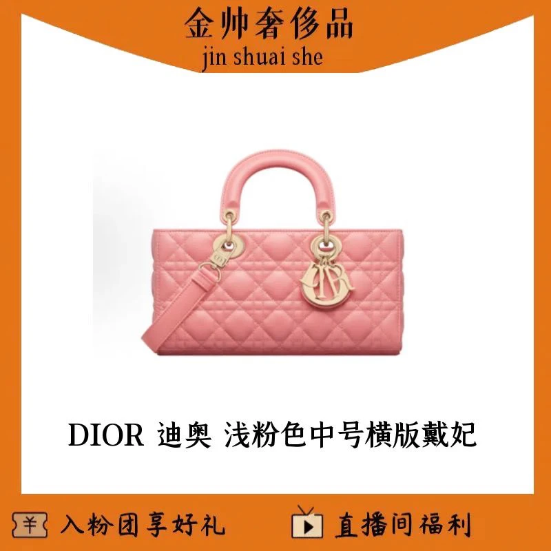 99新 DIOR/迪奥 粉色/中号/横版戴妃/单肩包/B5692