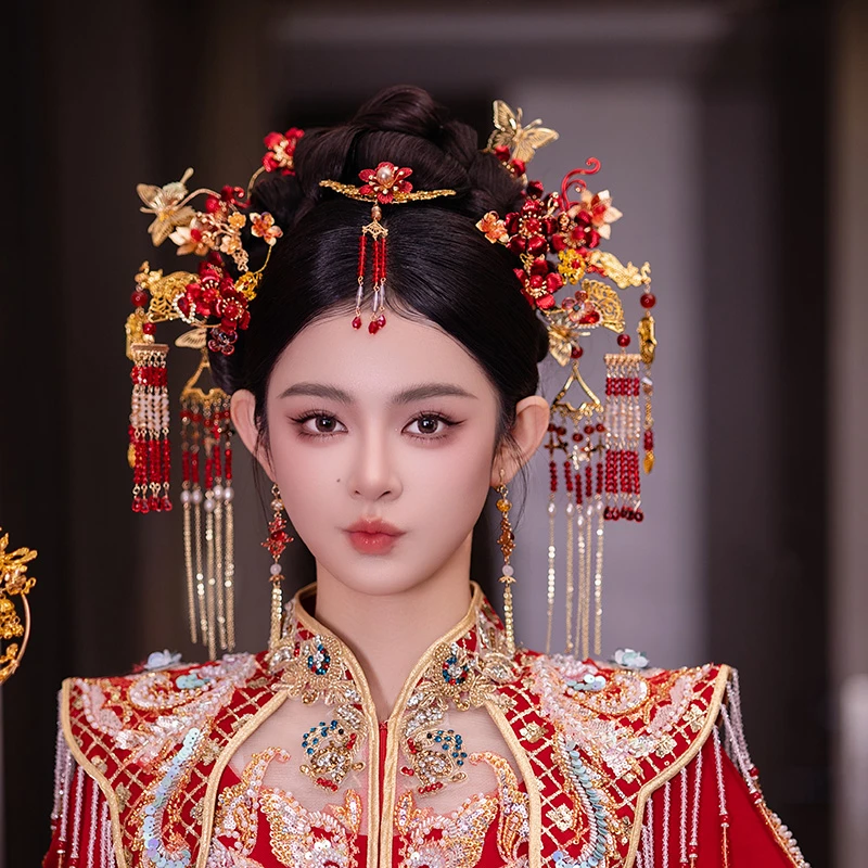 合金婚庆饰品 古典造型新娘头饰红色眉心坠传统秀禾结婚发饰D0446