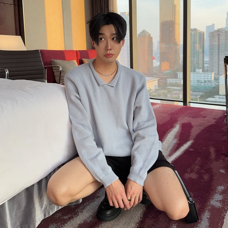 陈大富2025新款设计感卷领套头针织衫男士早春慵懒风宽松透气上衣