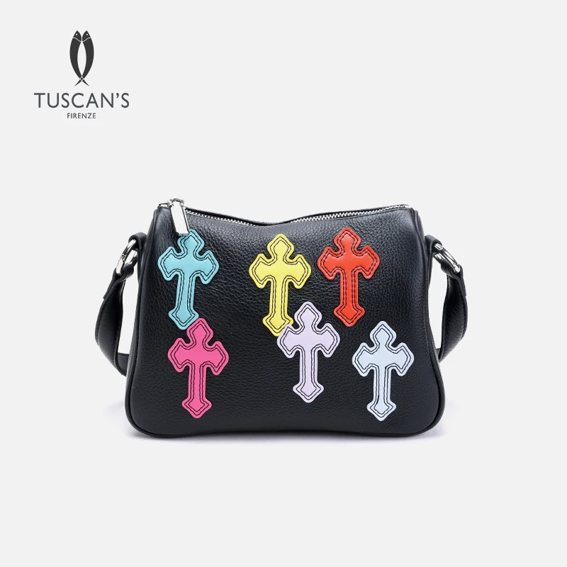 TUSCAN'S牛皮时尚十字绣花女士单肩腋下包时代双鱼