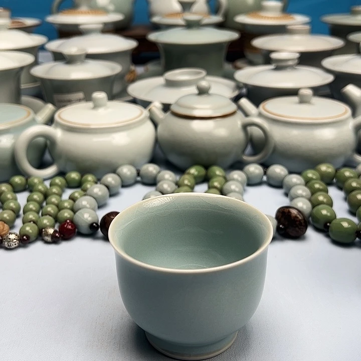 杯微微暇天青微蓝玉蓝杯原矿原釉原产地