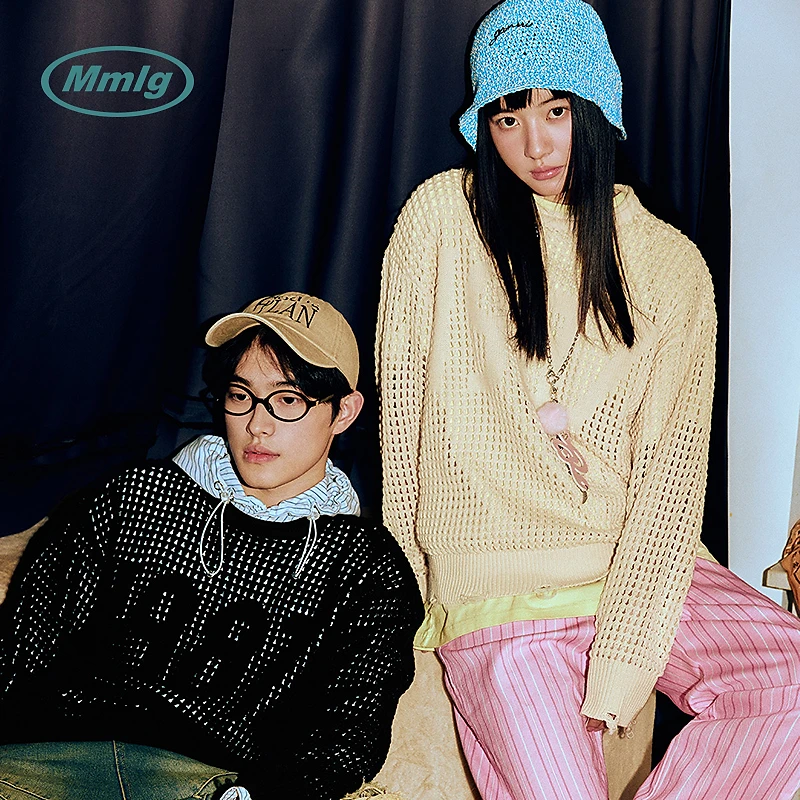 Mmlg2025年秋新款1987镂空套头针织衫下摆破洞设计情侣同款FQE005