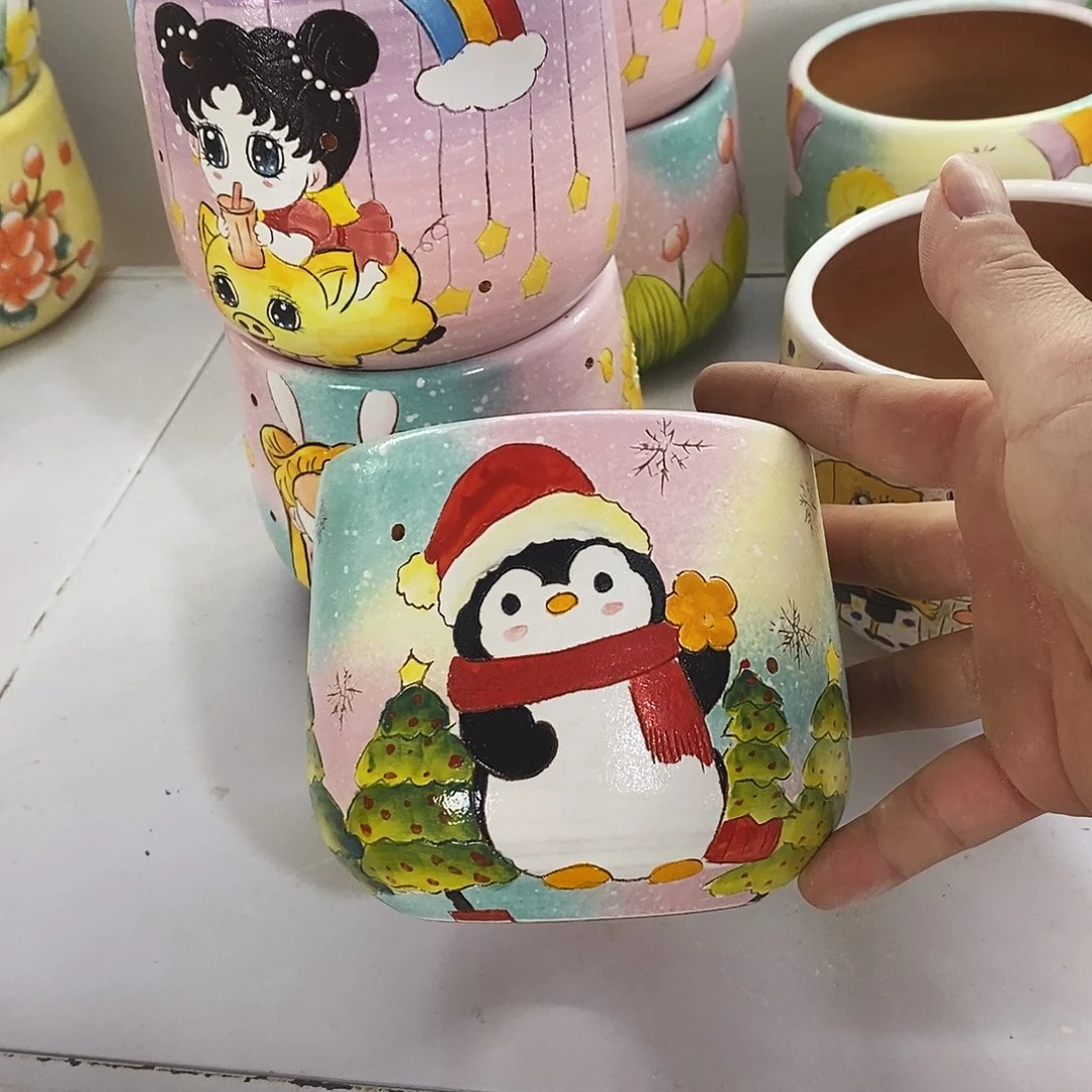 花盆紫砂手绘盆满28包邮