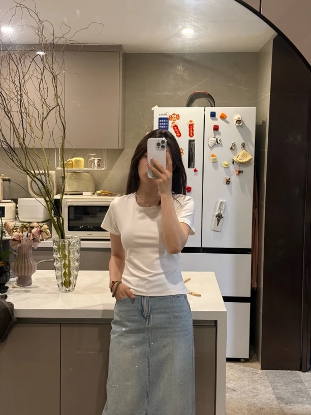 【吴梦菲】烫钻点缀·时尚休闲半身裙显瘦