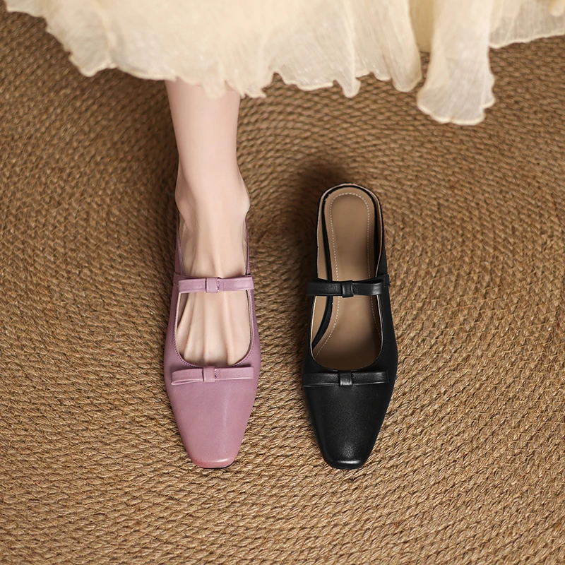 包头凉拖鞋女外穿夏季平底低跟方头浅口小众法式玛丽珍半拖鞋凉鞋