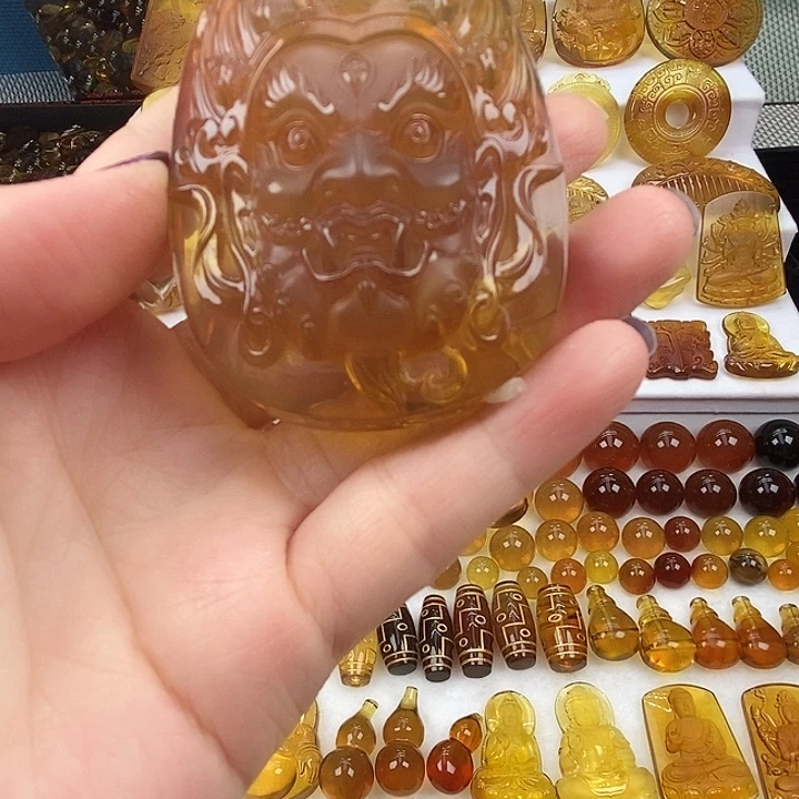 琥珀未镶嵌吊坠(不含链)天然缅甸琥珀大黑天双面雕刻