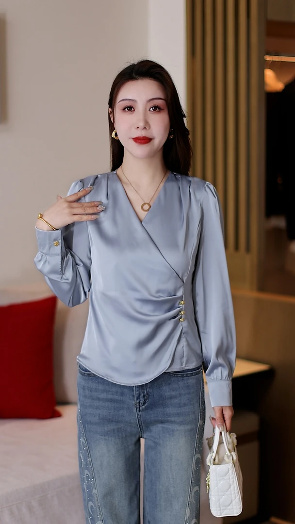 春季上新显瘦长袖不起球套头韩风衬衫时尚洋气小众衬衫衬衣春秋