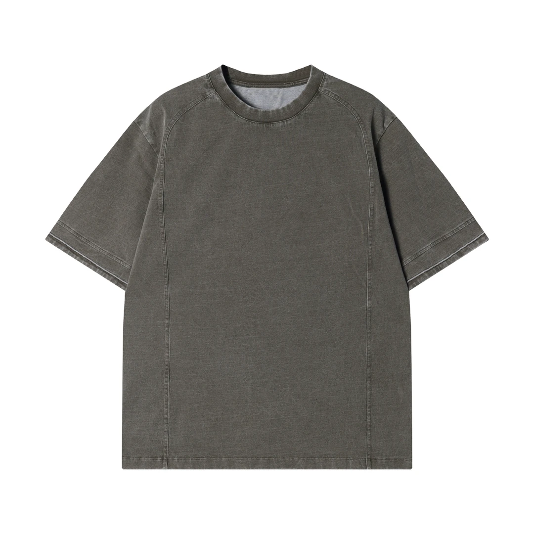 夏季新款时尚个性美式纯色做旧圆领短袖T恤气质百搭情侣套头上衣