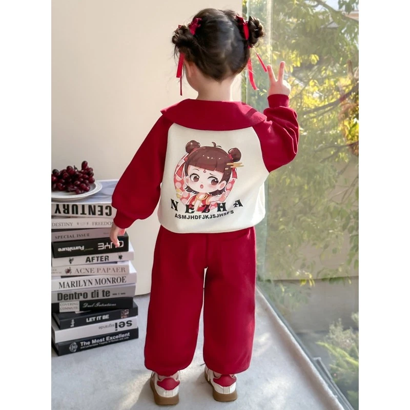 新疆西藏包邮女童洋气时髦哪咤服装春秋季2025新款儿童网红哪咤套