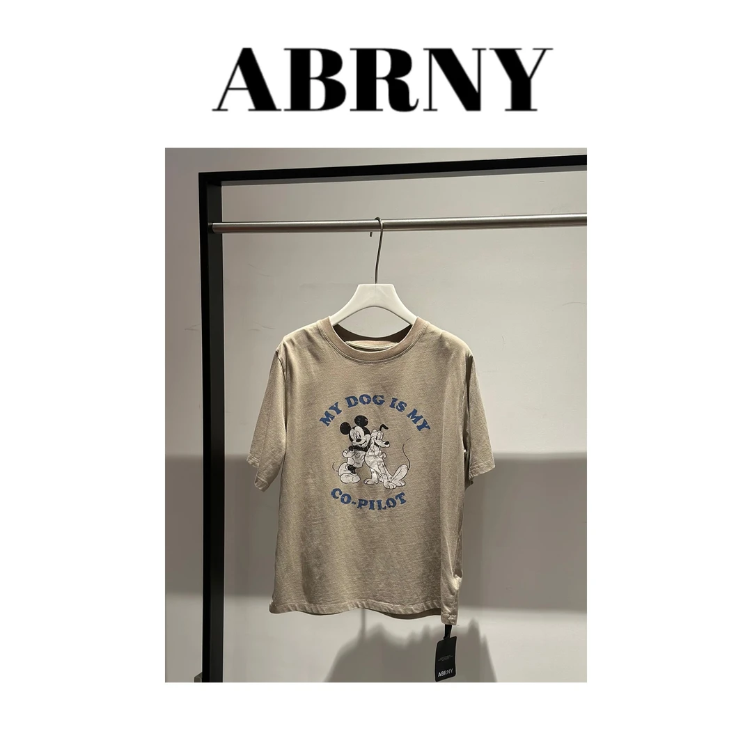 许小黑【意趣联动】新款重工圆领米奇印花休闲套头T恤上衣4258