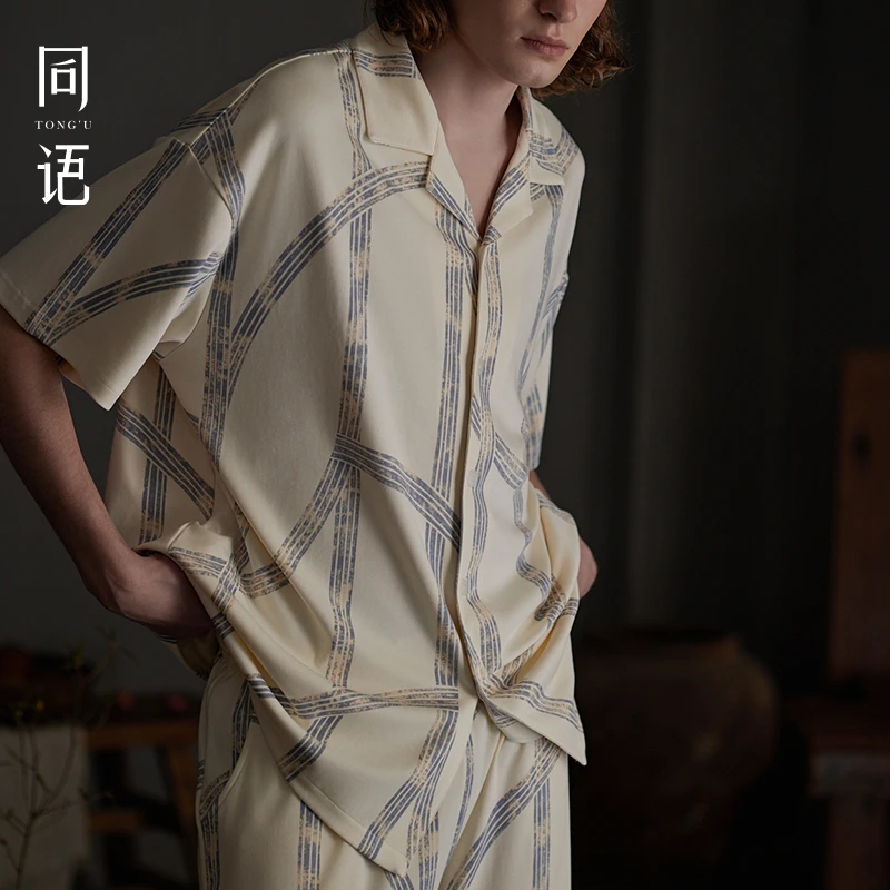 同语25年新款睡衣男款夏季莫代尔棉凉感短袖家居服男士套装可外穿