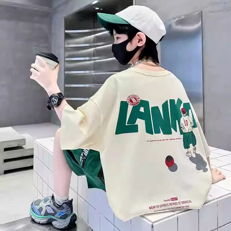 男童夏季短袖印花套装2025新款儿童帅气炸街中大童夏装休闲两件套