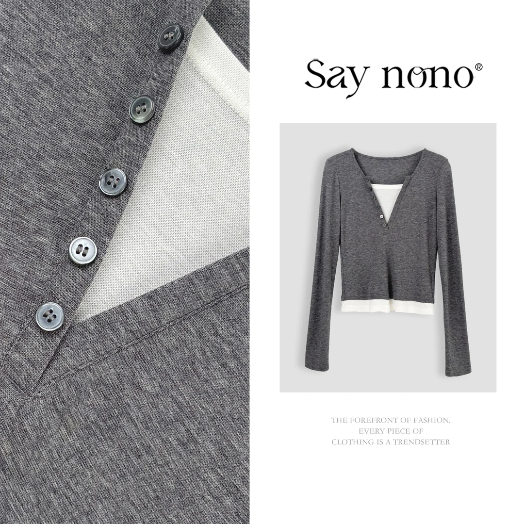 懒猫nono│Saynono 时尚气质休闲减龄百搭显瘦拼接上衣GS0951BY