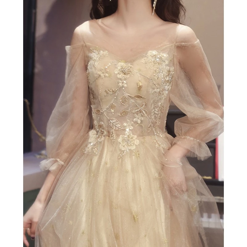 香槟色晚礼服裙女2025新款学生声乐艺考高级感主持轻奢小众伴娘服