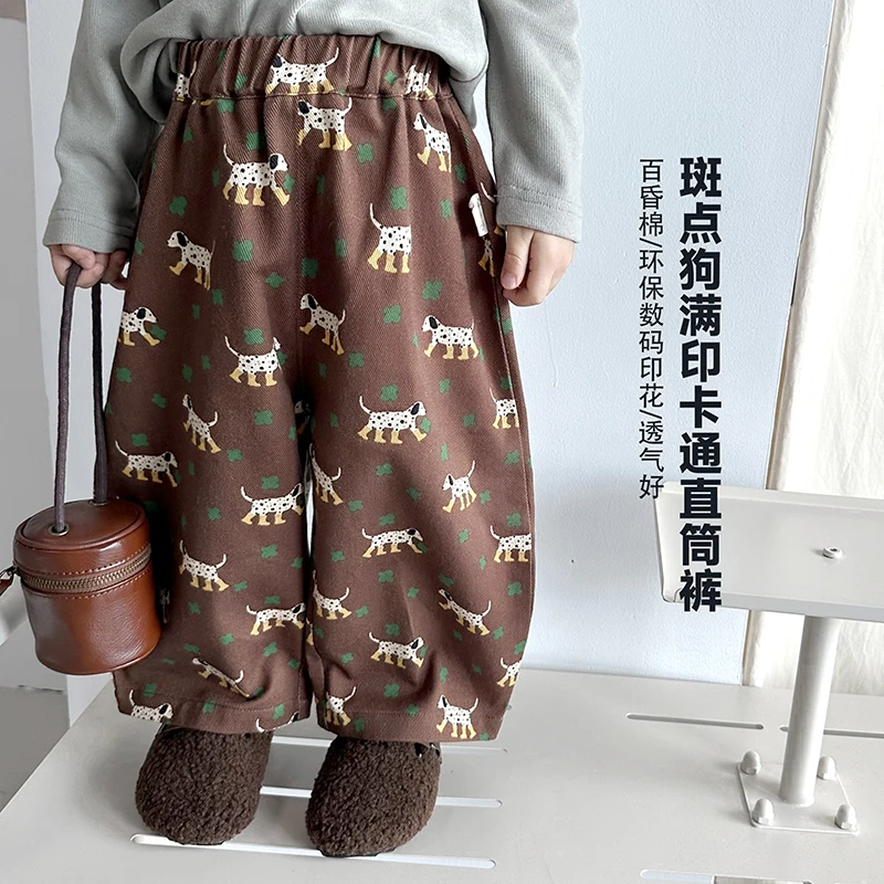 阿小轩童装2025秋季新款【咖啡斑点】儿童满印直筒裤男童休闲裤潮