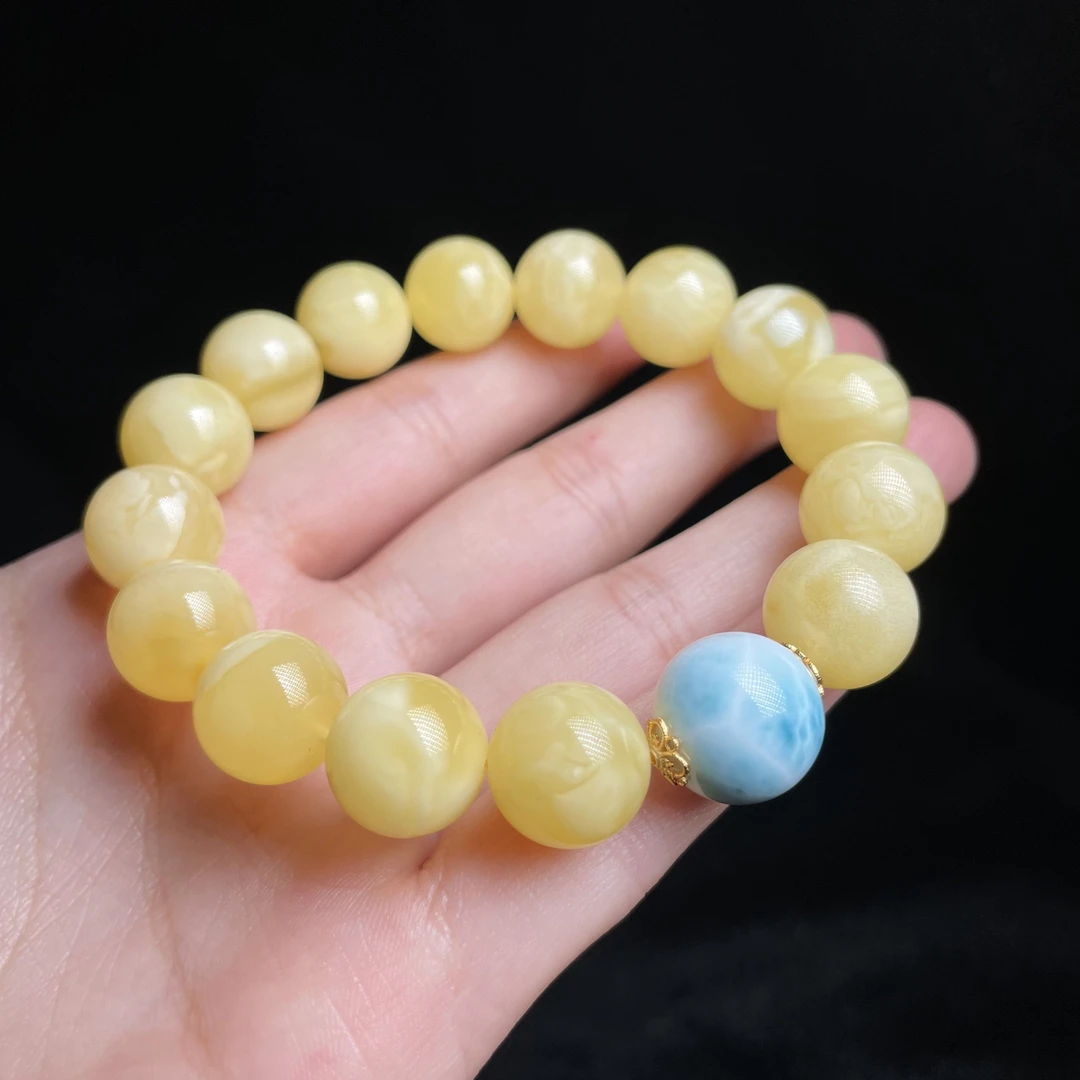 【玉氏珠宝】蜜蜡白花蜡海纹石圆珠手串多样性发货CCXRYZ1250020