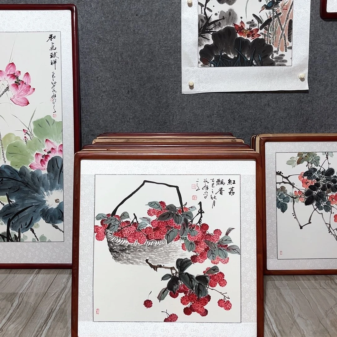 国画书画作品带框63×63