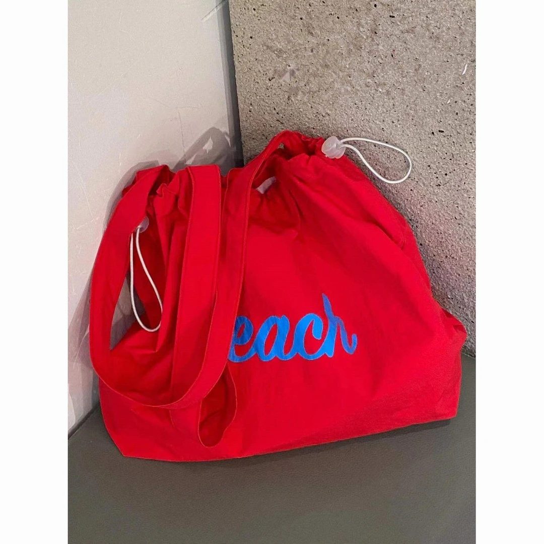 2025夏季新抽绳帆布包ins日系托特包上班通勤手提袋大容量单肩包