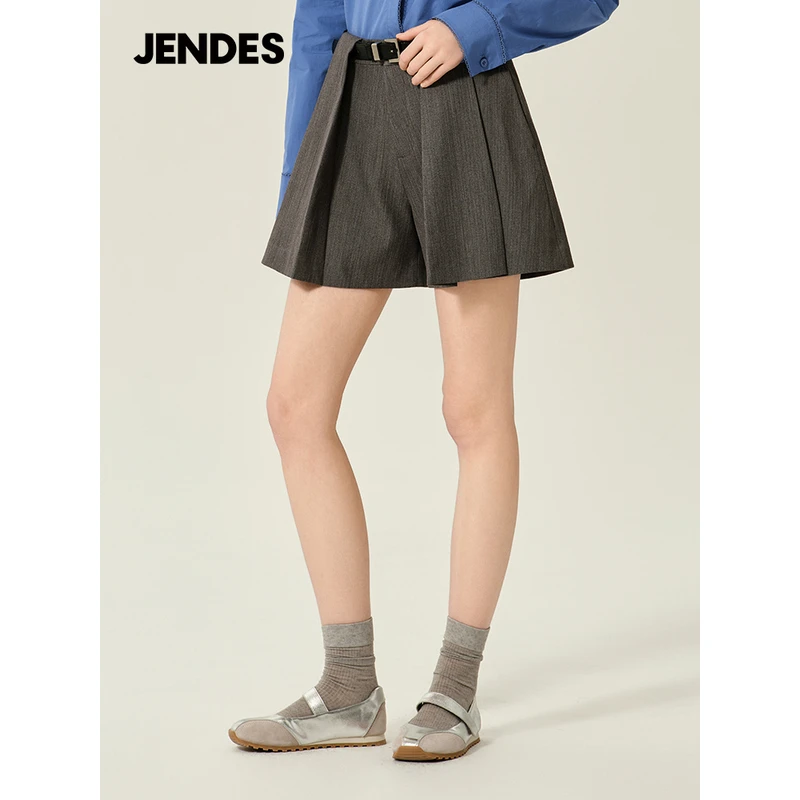 JENDES2025夏季新品法式轻奢女士时尚休闲裙裤半身裙气质百褶裙