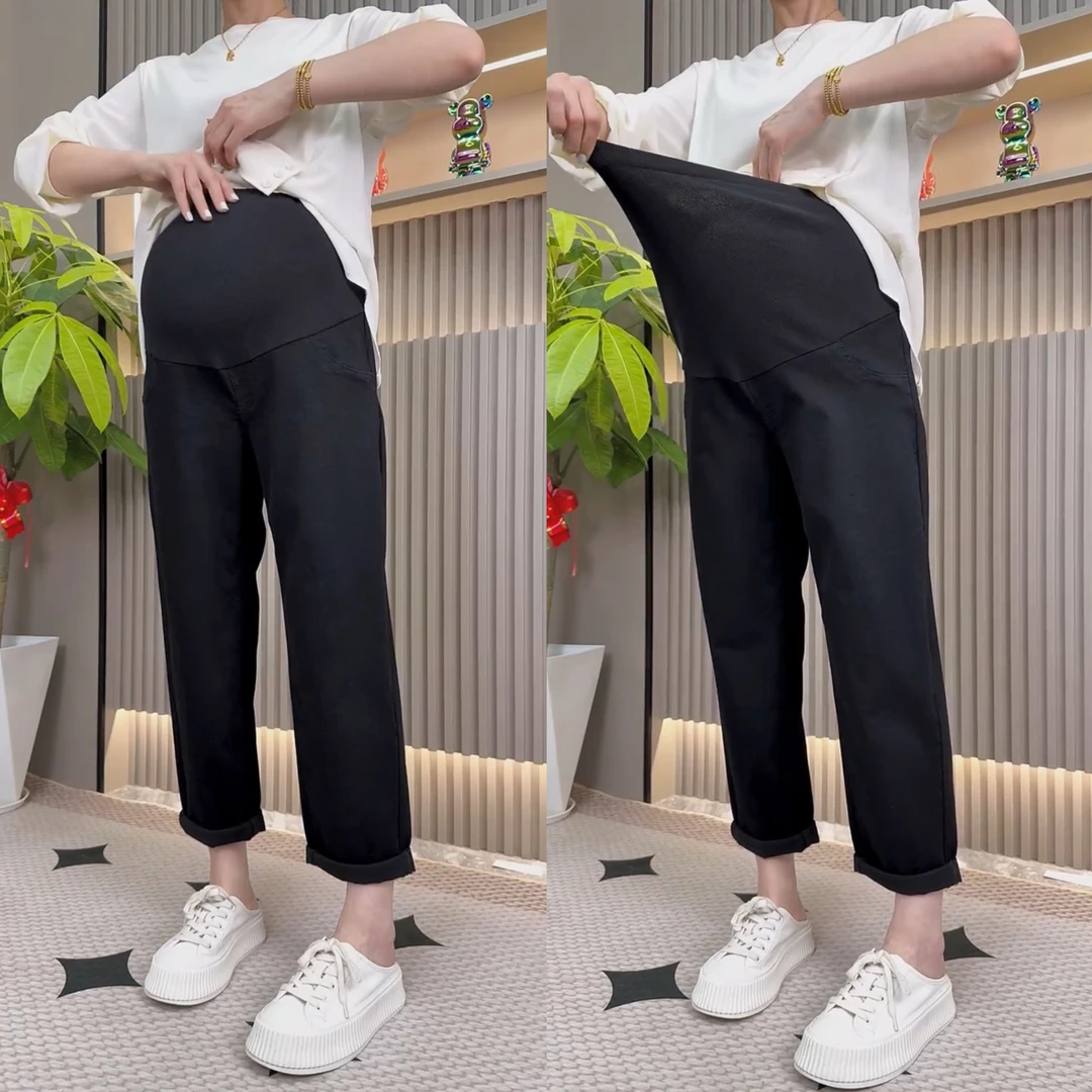 孕妇牛仔裤春秋外穿托腹裤大码时尚老爹裤宽松休闲九分直筒裤秋冬