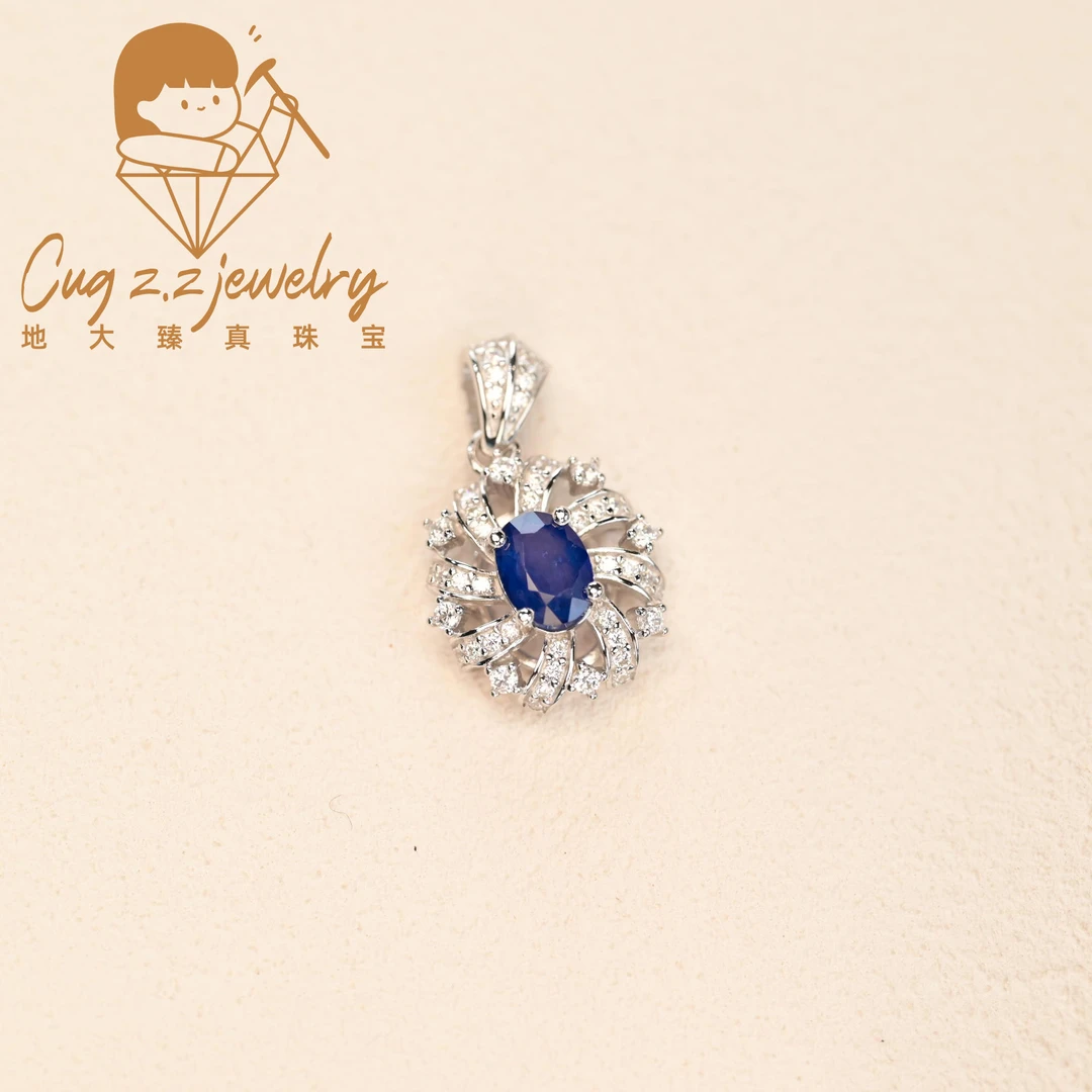 天然蓝宝石吊坠925银复古珠宝礼物（不含链）