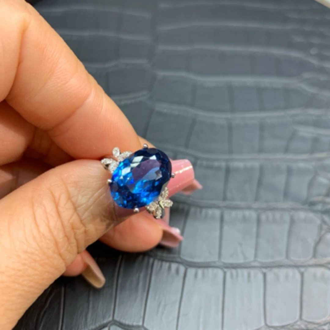 培育蓝宝石矢车菊蓝色戒指活口银托130