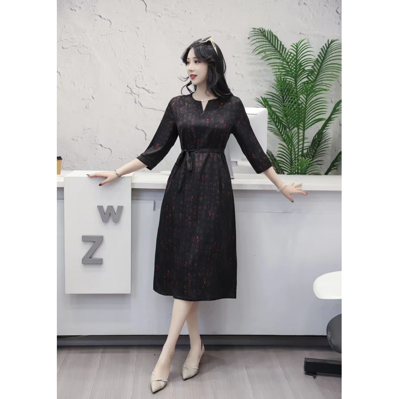 甲骨文 时尚轻奢亲肤透气中长款连衣裙气质显瘦