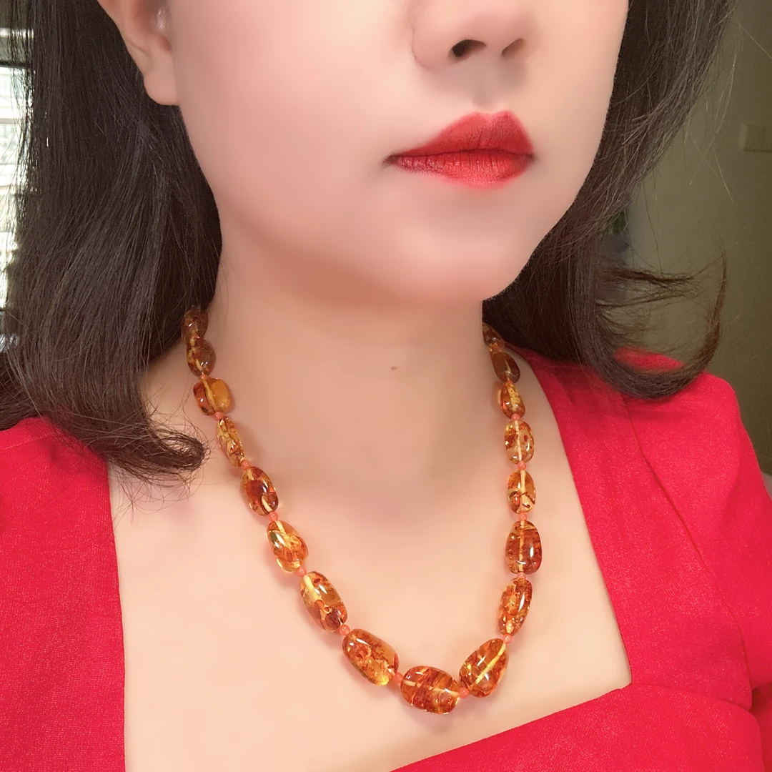 臻雅珠宝-花珀随形塔链俄罗斯天然花珀项链女神链手工时尚轻奢