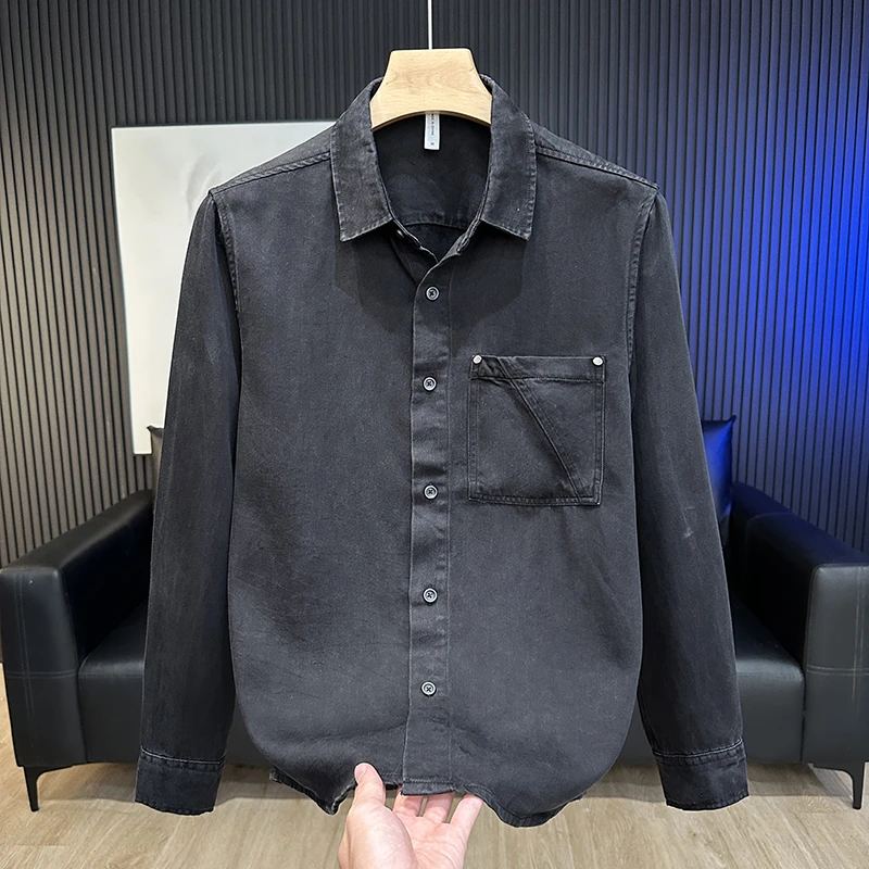 春秋季新款复古牛仔长袖衬衫男宽松休闲潮流日系百搭男装衬衣外套