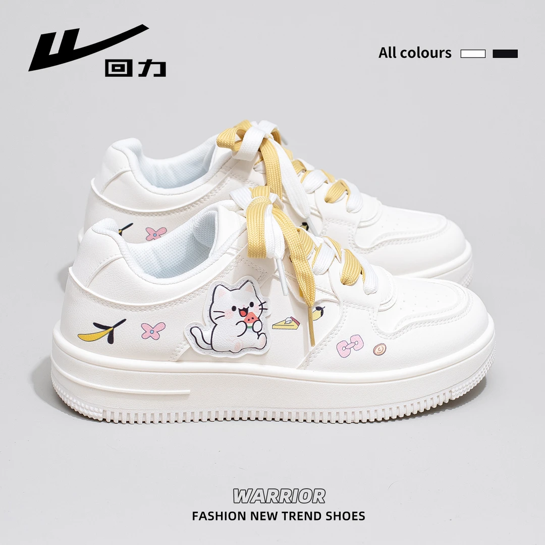 回力印花系带休闲板鞋女鞋2025秋季透气薄款运动不闷脚轻便小白鞋