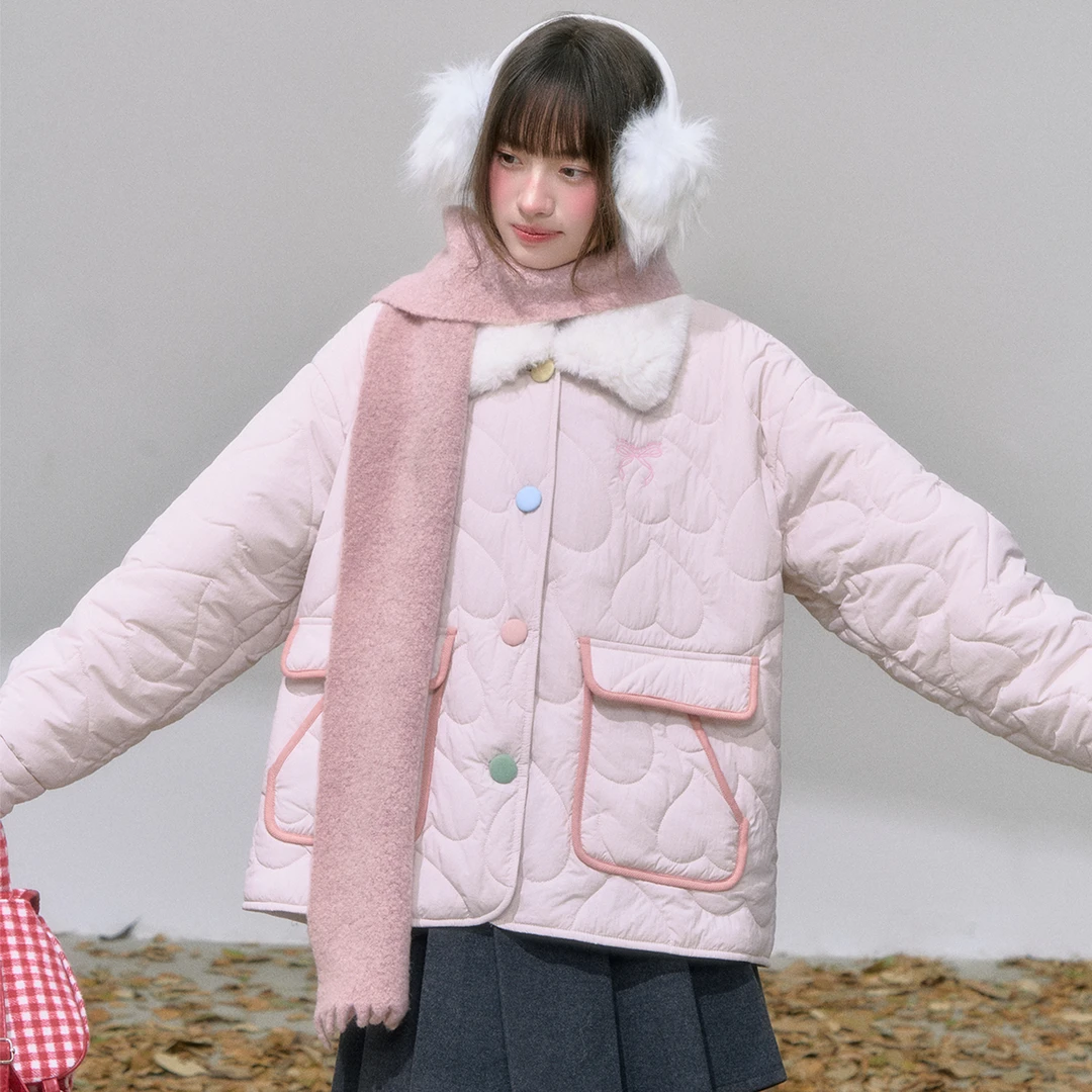 罐头士多所 '云端糖果屋'甜美少女感外套女爱心绗线设计感棉服