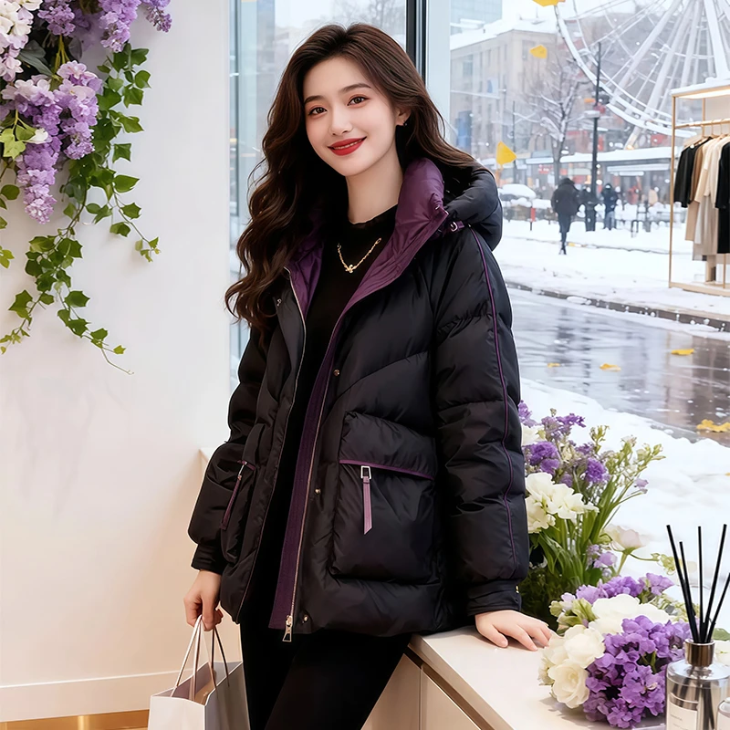 兹伊翰【雪地邂逅】时尚气质连帽棉服女士2025冬季新款宽松显瘦棉衣