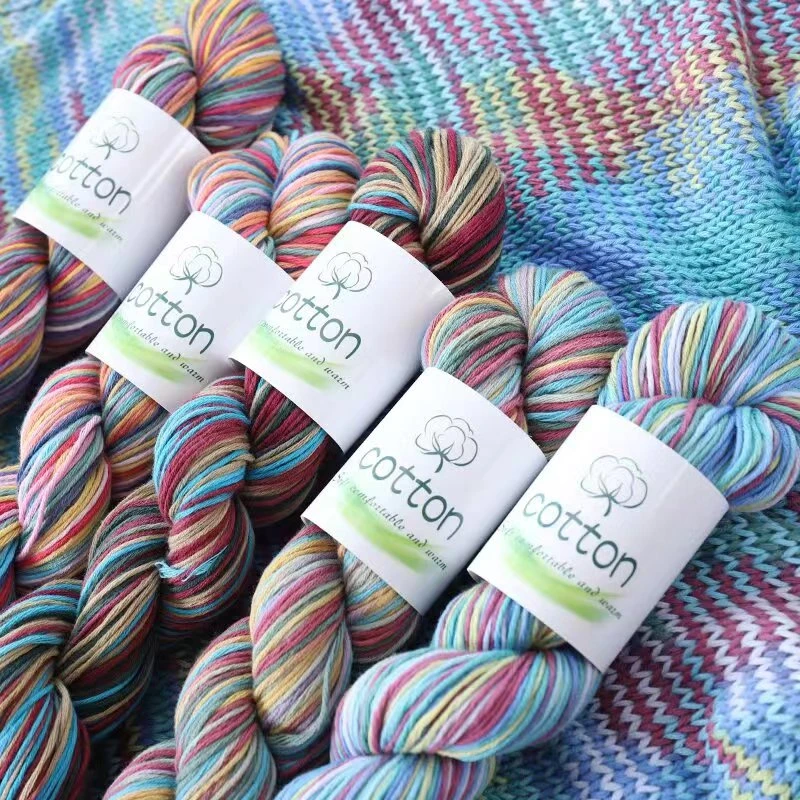 手染线渐变段染100%纯棉线多巴胺线宝宝线婴儿毛线团织毛衣围巾线