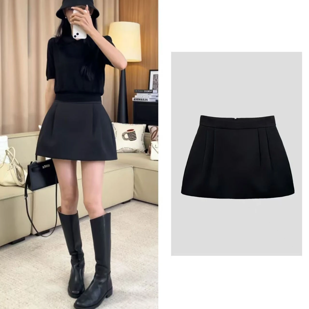 2025秋冬毛呢新款a字半身裙休闲高腰显瘦褶皱花苞女防走光半身裙