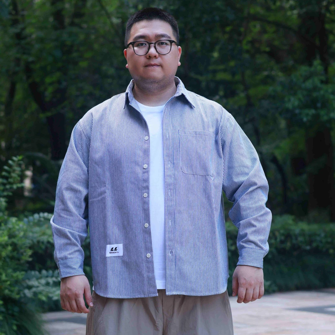 翻领条纹免烫防风日系常规款衬衫速干绗缝常规ins风男士衬衣长袖