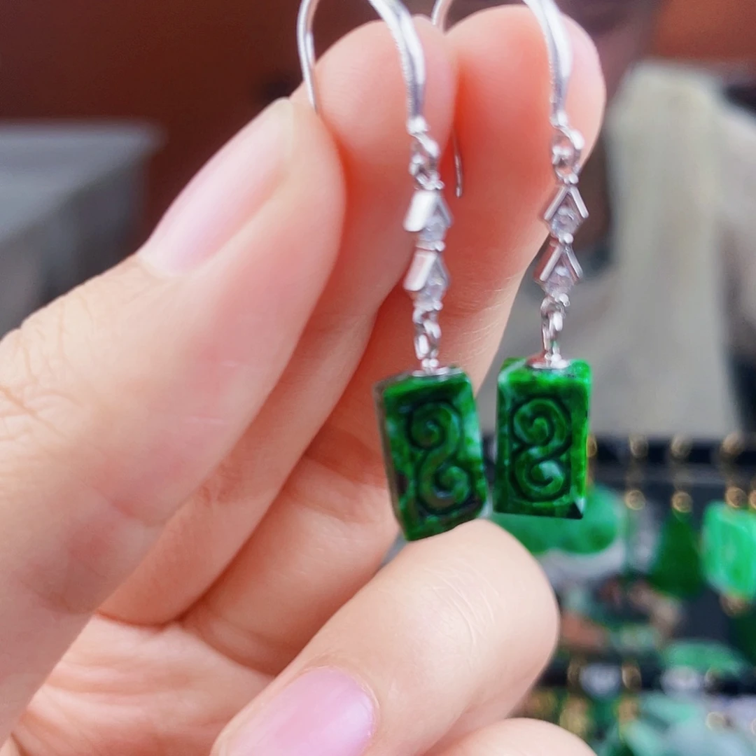 翡翠银S925镶嵌耳饰饰品