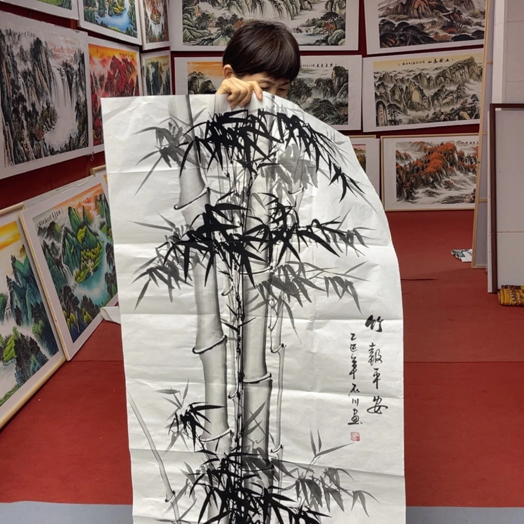 横款墨竹，136x68花心