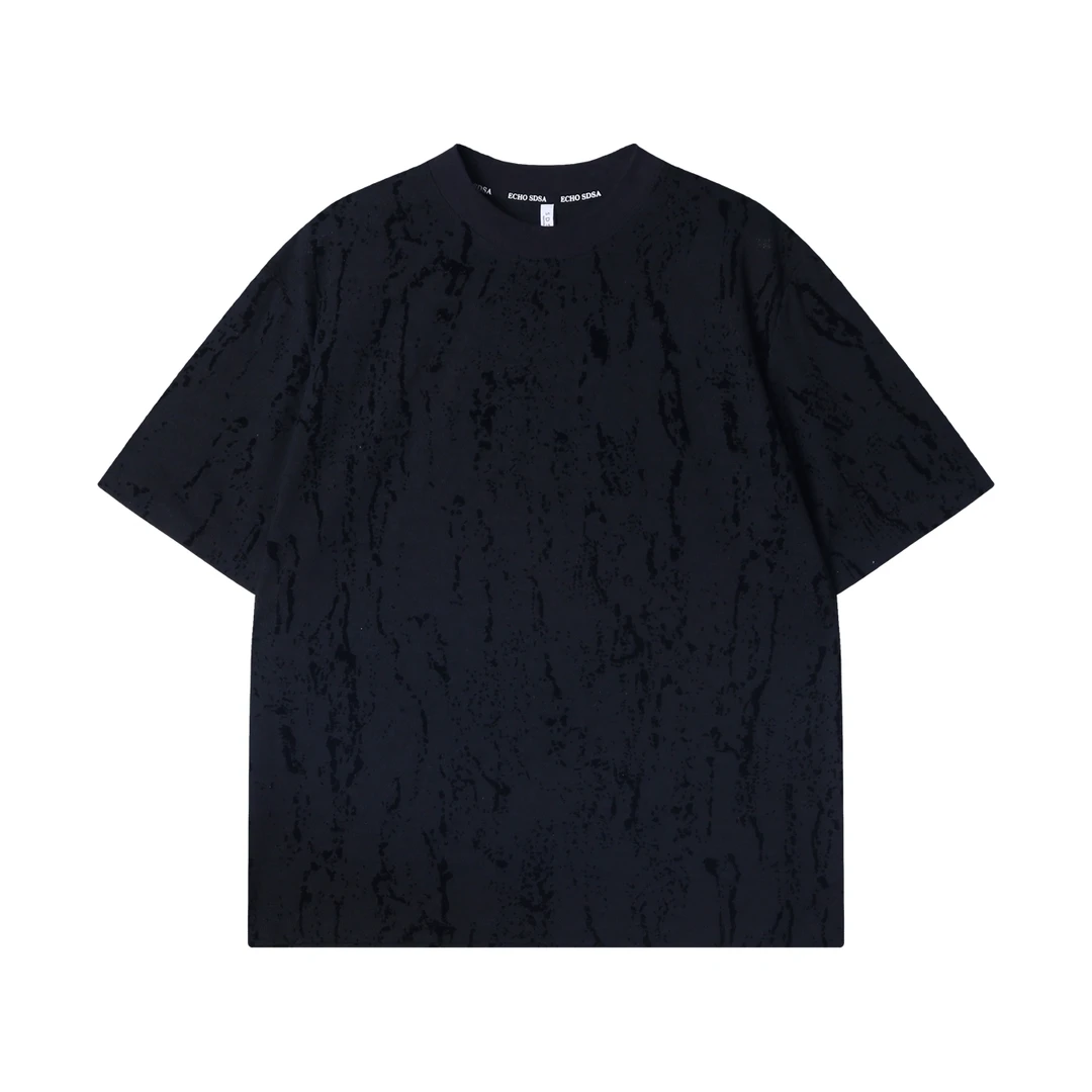 T3099夏季高级感美式纯色肌理绒面圆领短袖T恤休闲宽松潮流上衣