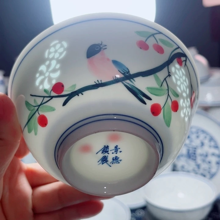 青花玲珑5寸饭碗花鸟