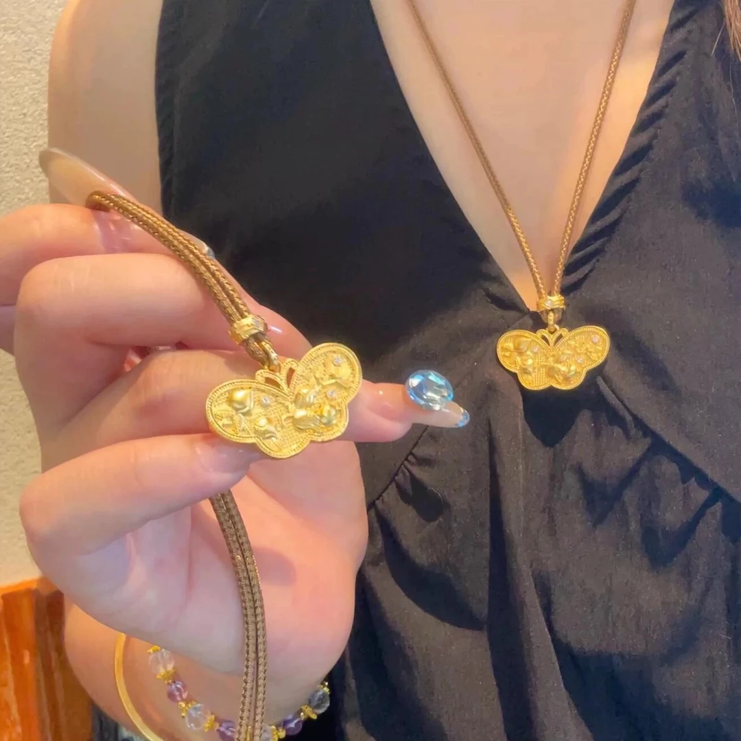 非金属布艺项链  庄周蝴蝶项链女款新中式古法国风轻奢小众设计