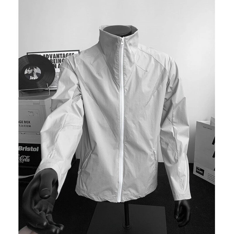户外原纱立领防晒衣男夏季轻薄款激光网眼骑行服运动皮肤衣防晒服