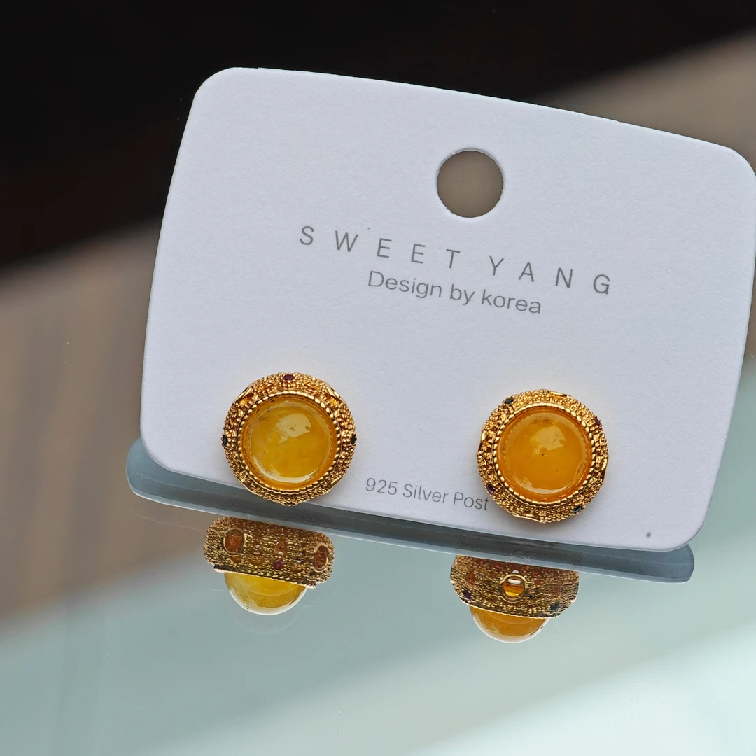 合金合成锆石耳饰 镶钻蜜蜜吊坠莲花马鞍桶耳钉-zyy389