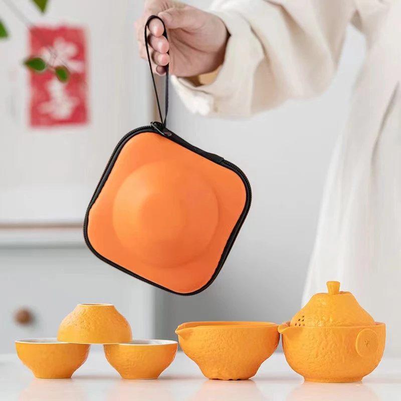 20陶瓷旅行茶具套装户外丑橘子快客杯一壶三茶杯伴手礼品小套装